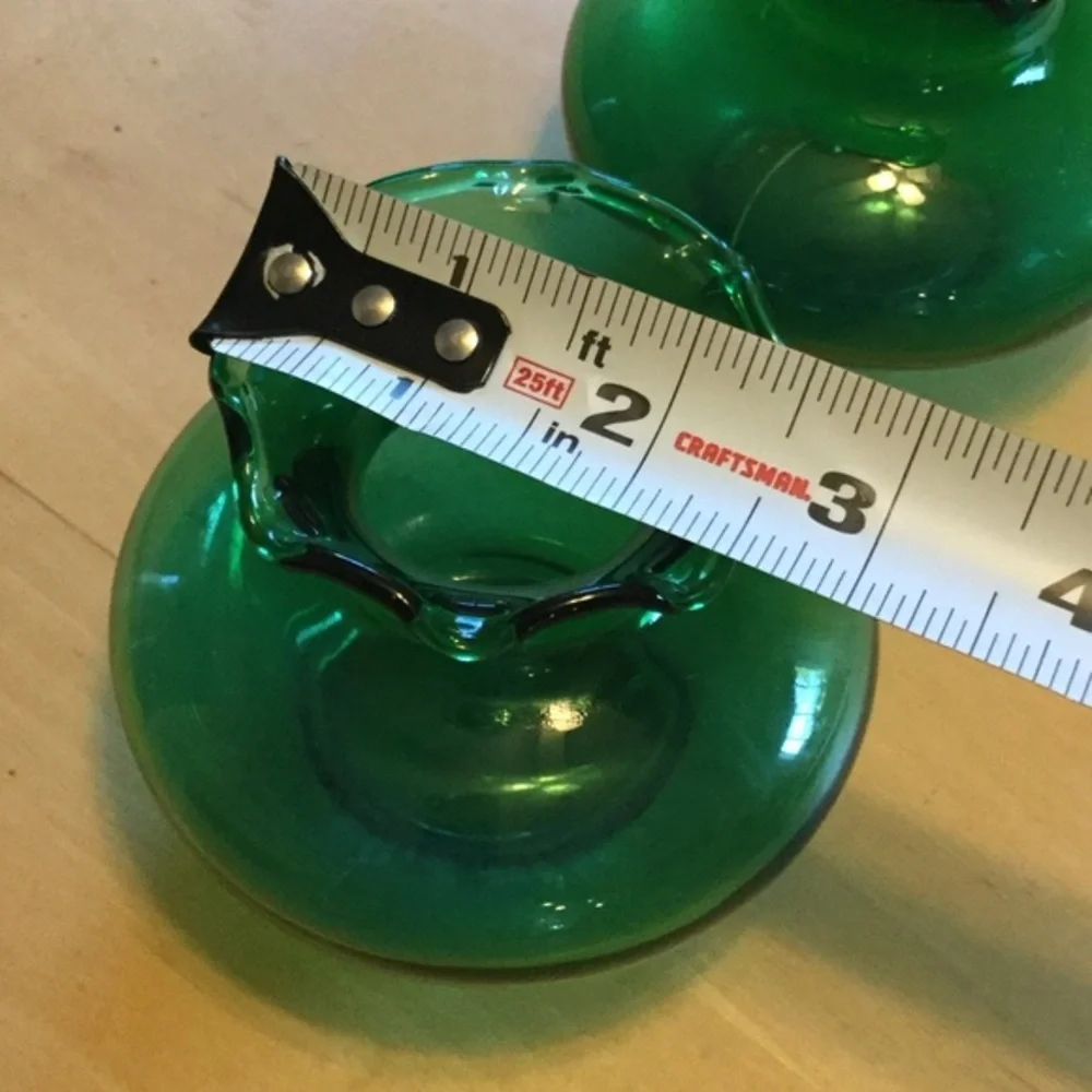 Vintage Green Glass Vases Ruffled Top Set of 2